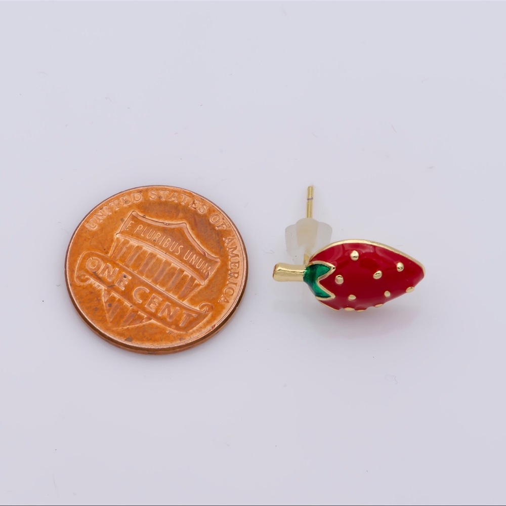 Red Strawberry Stud Earrings - Picture 4 of 4
